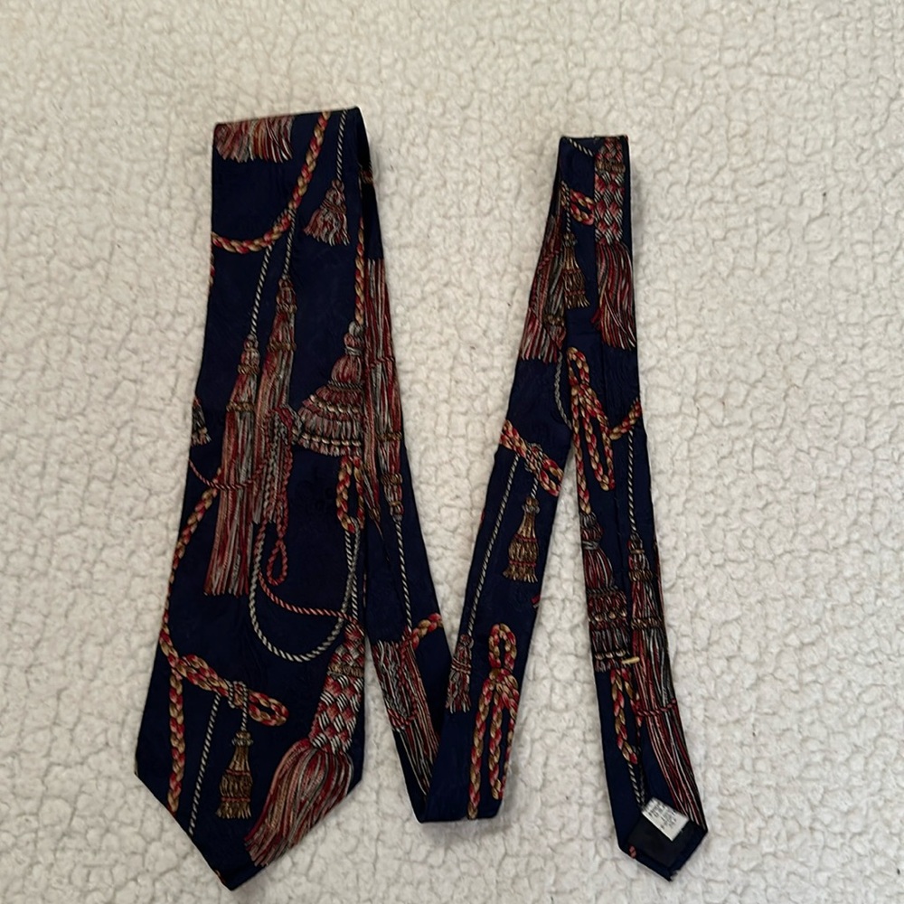 Oscar De La Renta - Men’s blue, red, and gold tassel design silk tie / box 10-54
